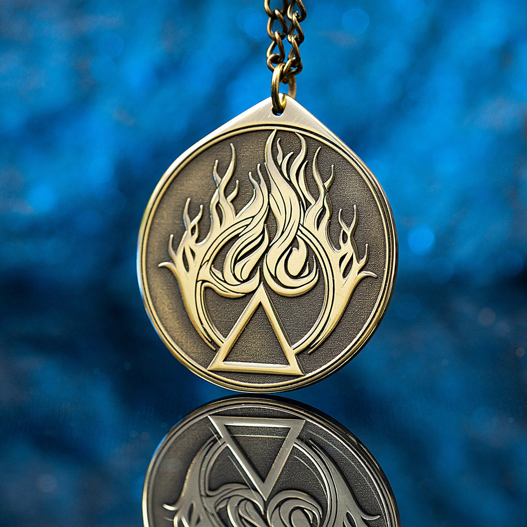 Fire Element Brass Pendant: Alchemy Kabbalah Amulet