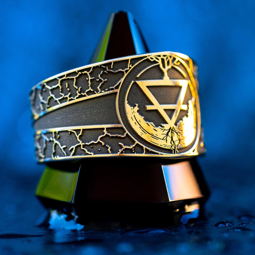 Alchemical Earth Symbol Brass Ring: Wiccan Esoteric Jewelry