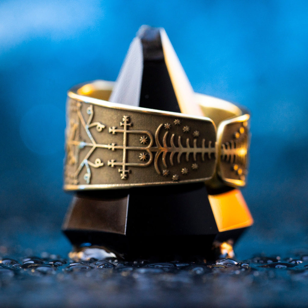 Maman Brigitte Ring: Vodou Veve Seal Amulet - Adjustable Brass