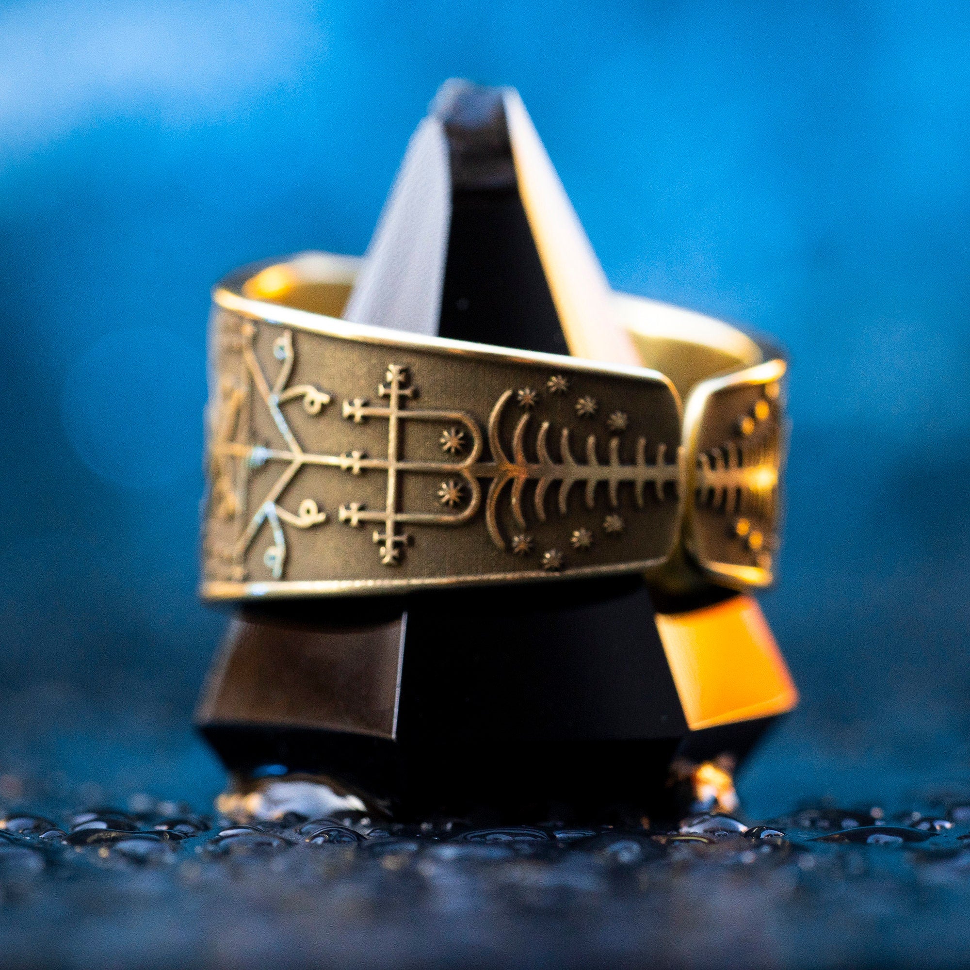 Maman Brigitte Ring: Vodou Veve Seal Amulet - Adjustable Brass