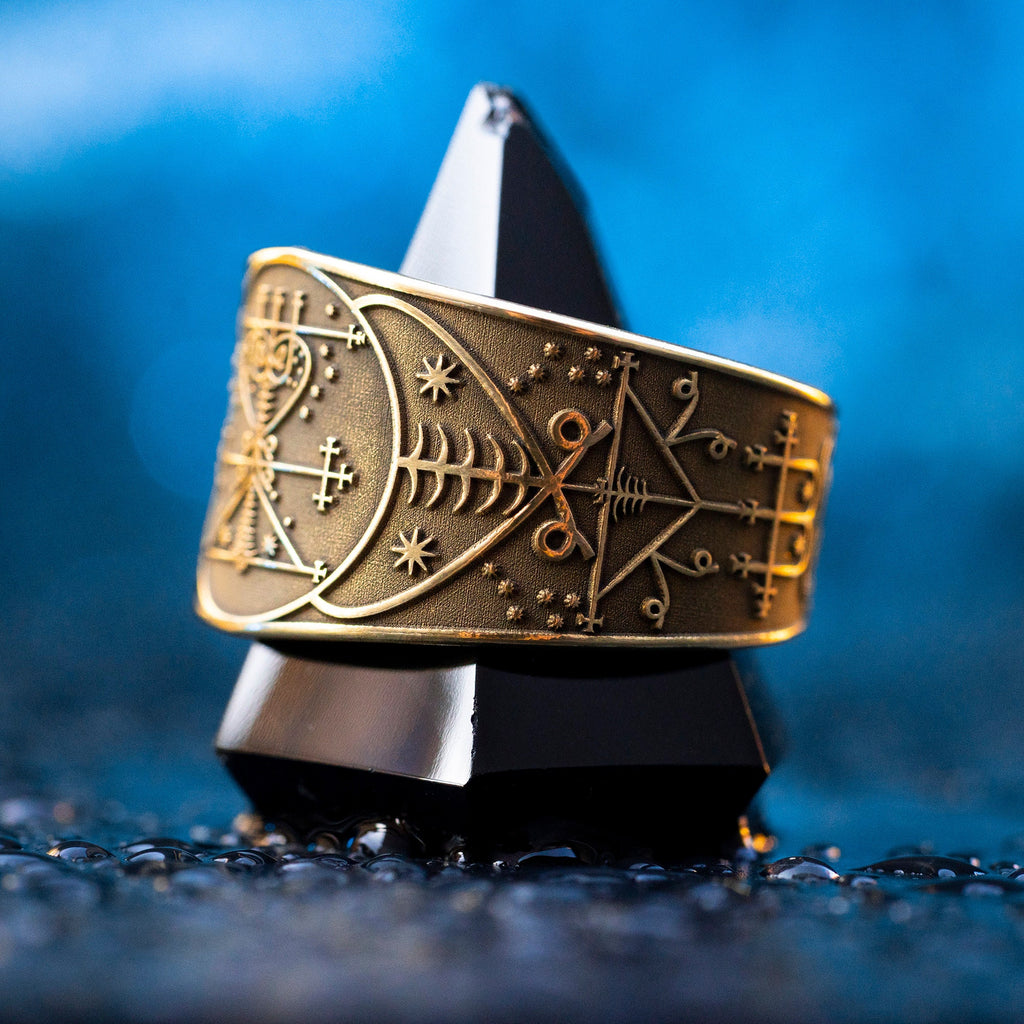 Maman Brigitte Ring: Vodou Veve Seal Amulet - Adjustable Brass