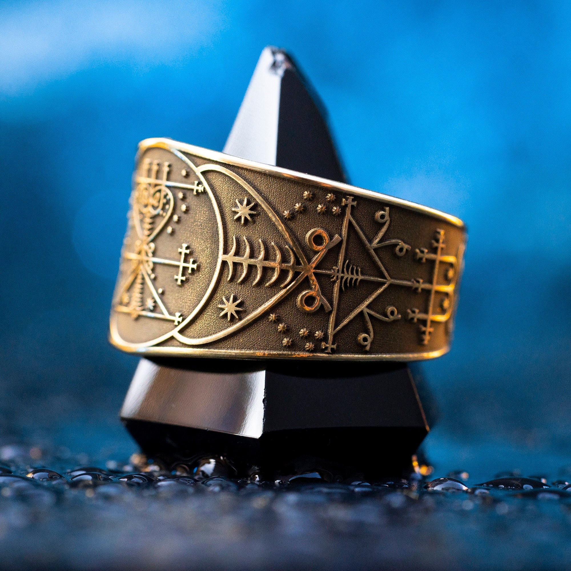Maman Brigitte Ring: Vodou Veve Seal Amulet - Adjustable Brass