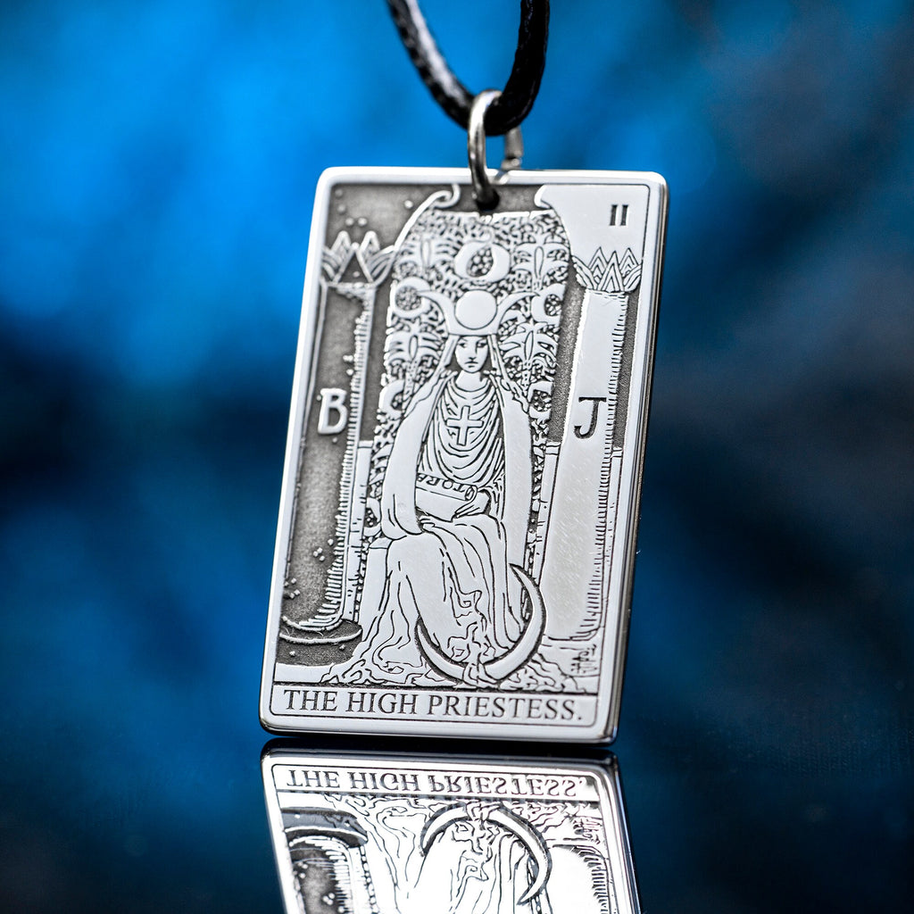 High Priestess Tarot Card Pendant: Stainless Steel Occult Amulet