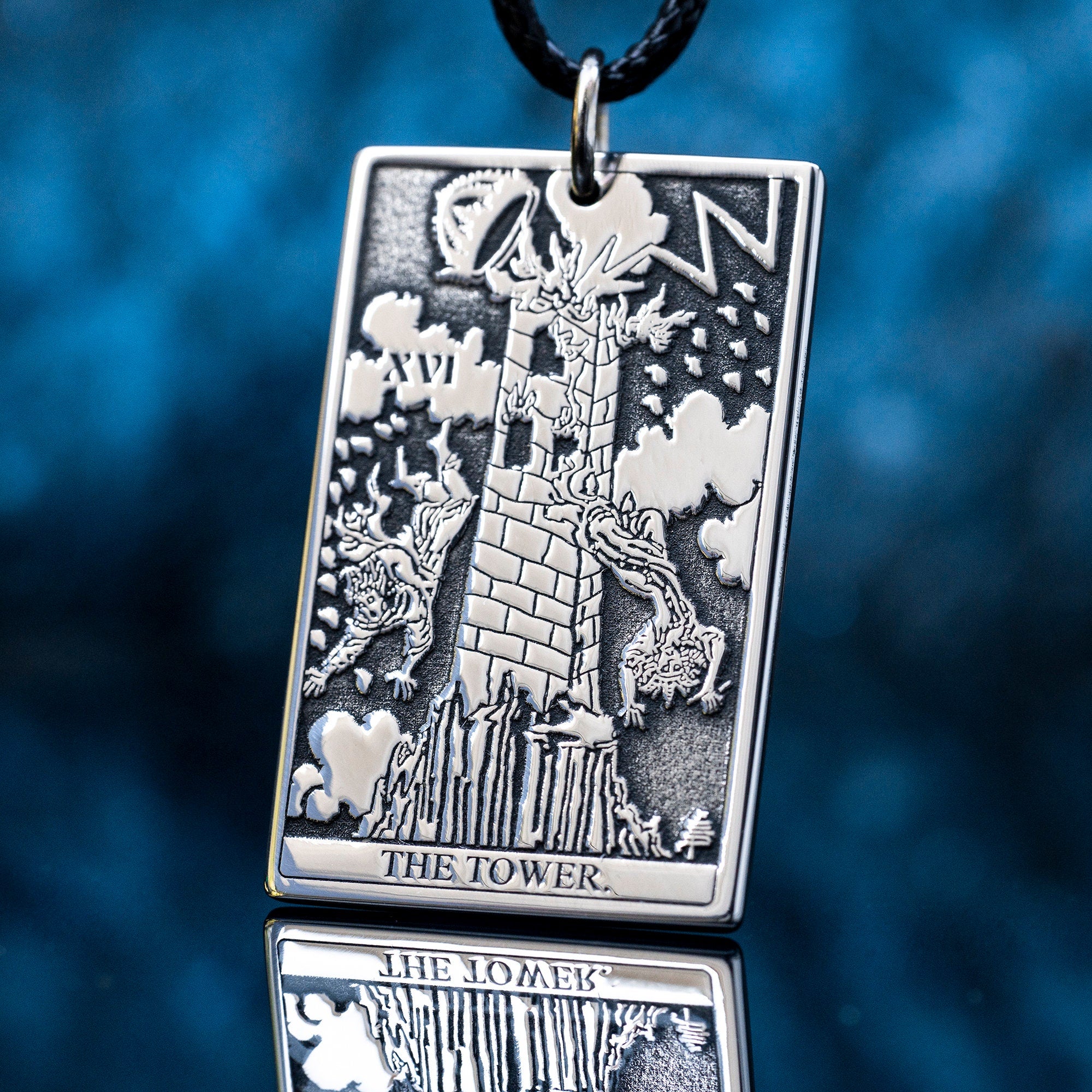 The Tower Tarot Card Pendant: Major Arcana Occult Talisman Amulet