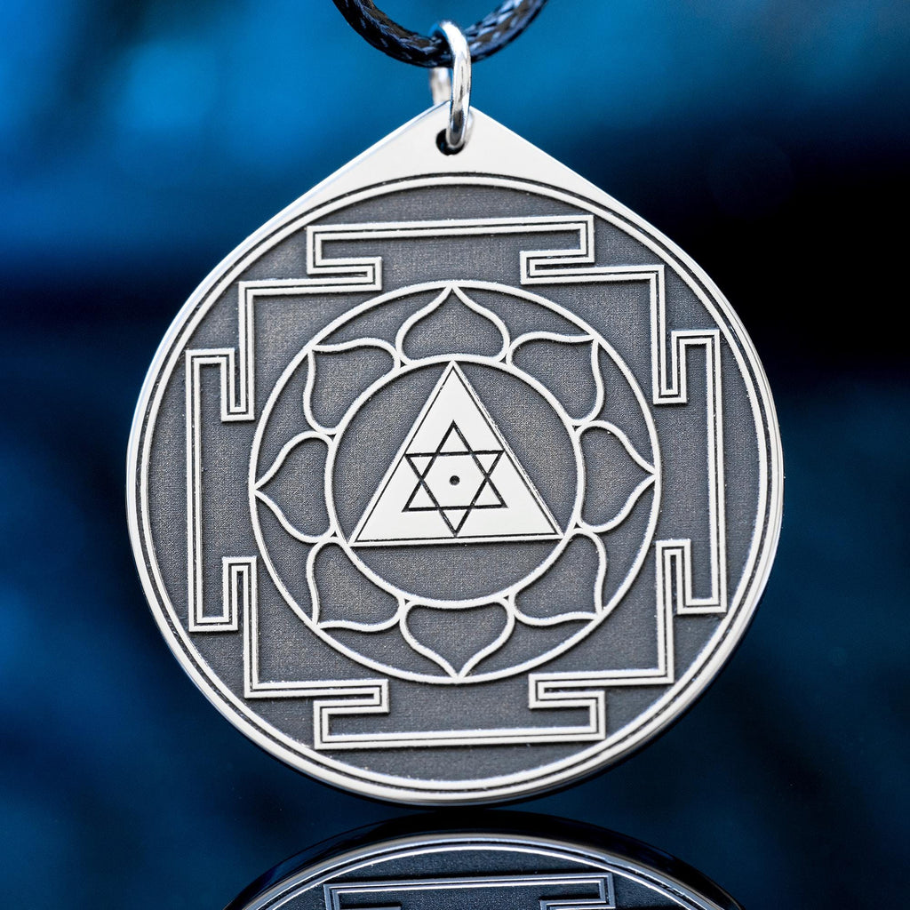 Sri Yantra Pendant: Sacred Geometry Talisman, Stainless Steel