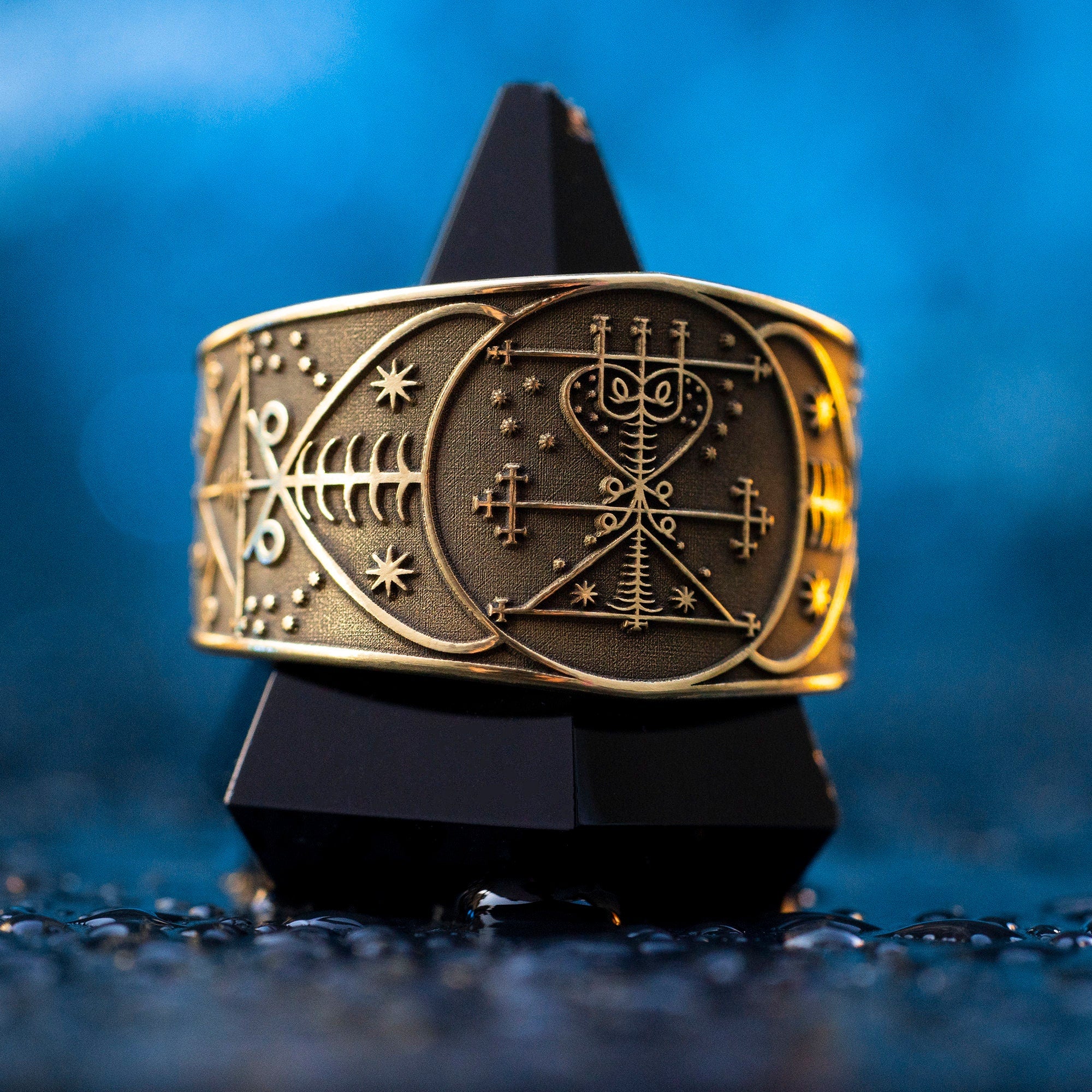 Maman Brigitte Ring: Vodou Veve Seal Amulet - Adjustable Brass