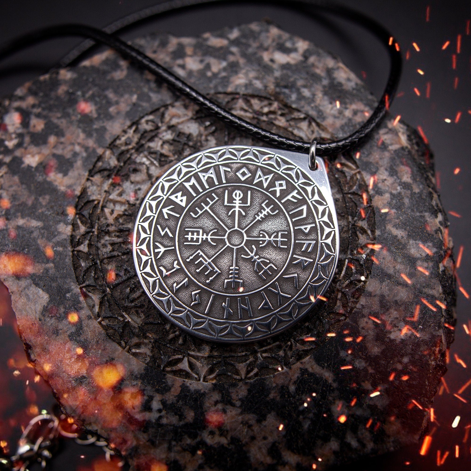 Viking Vegvisir Rune pendant in Wheel of Universe North Celtic amulet Elder Futhark talisman occult magic