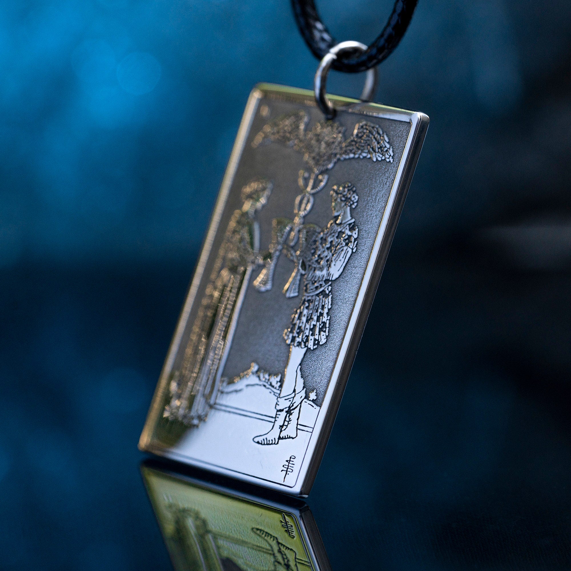 Two of Cups Tarot Card Pendant: Stainless Steel Occult Amulet