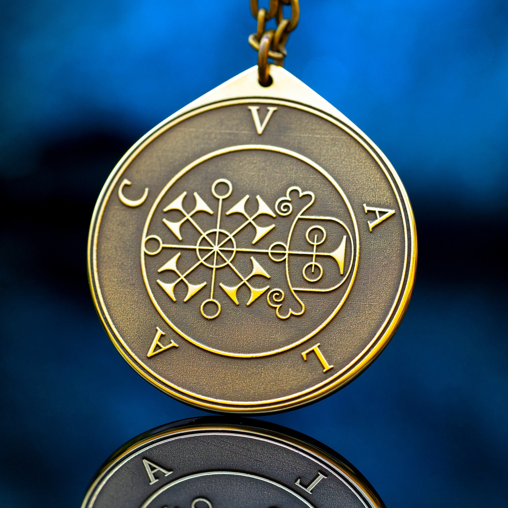 Valac Seal Pendant: Brass Amulet, Kabbalah Occult Talisman