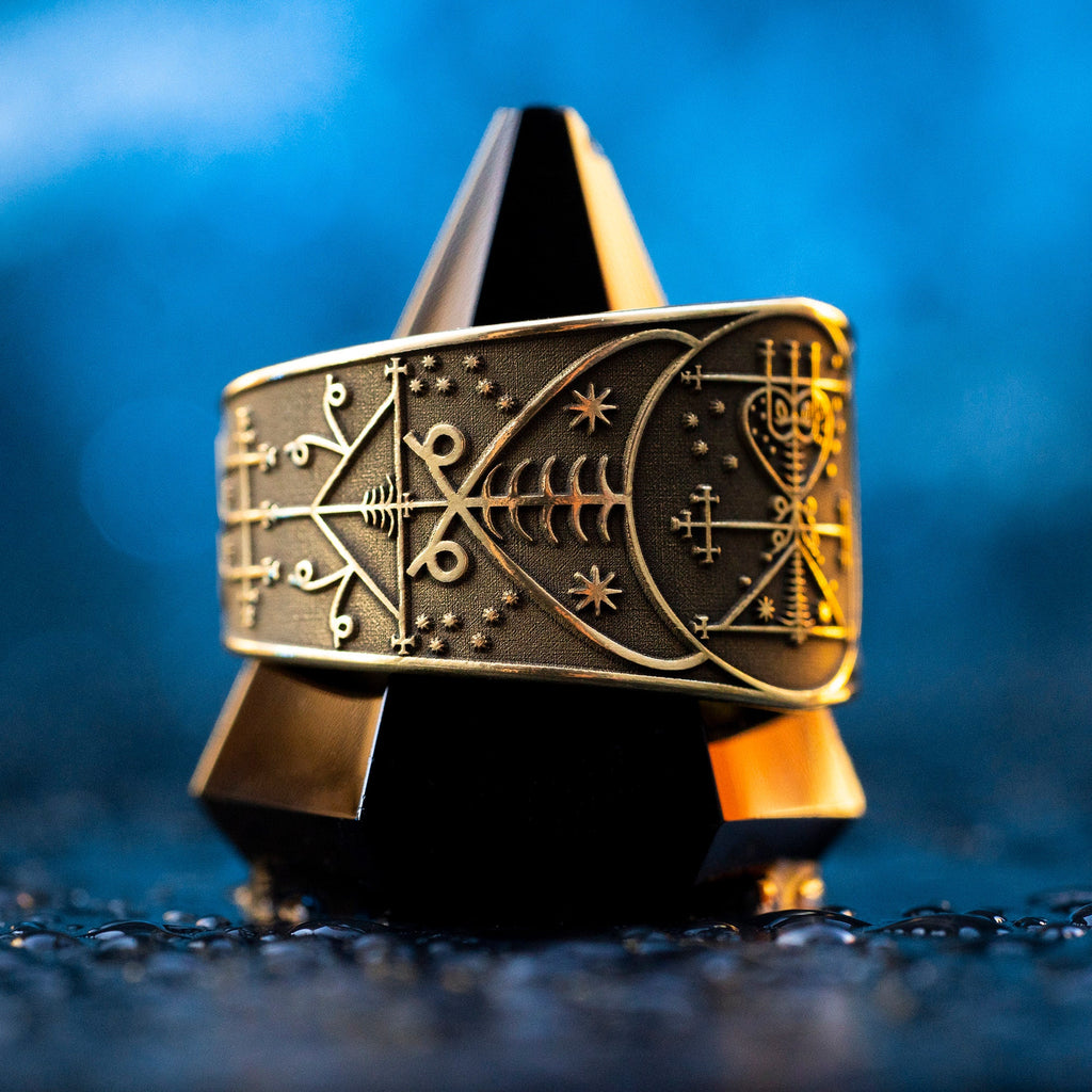 Maman Brigitte Ring: Vodou Veve Seal Amulet - Adjustable Brass