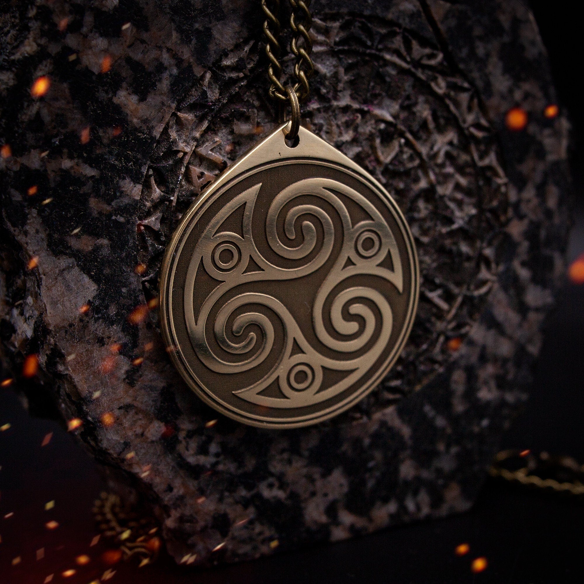 Triskele Pendant: Brass Celtic Triple Spiral Amulet