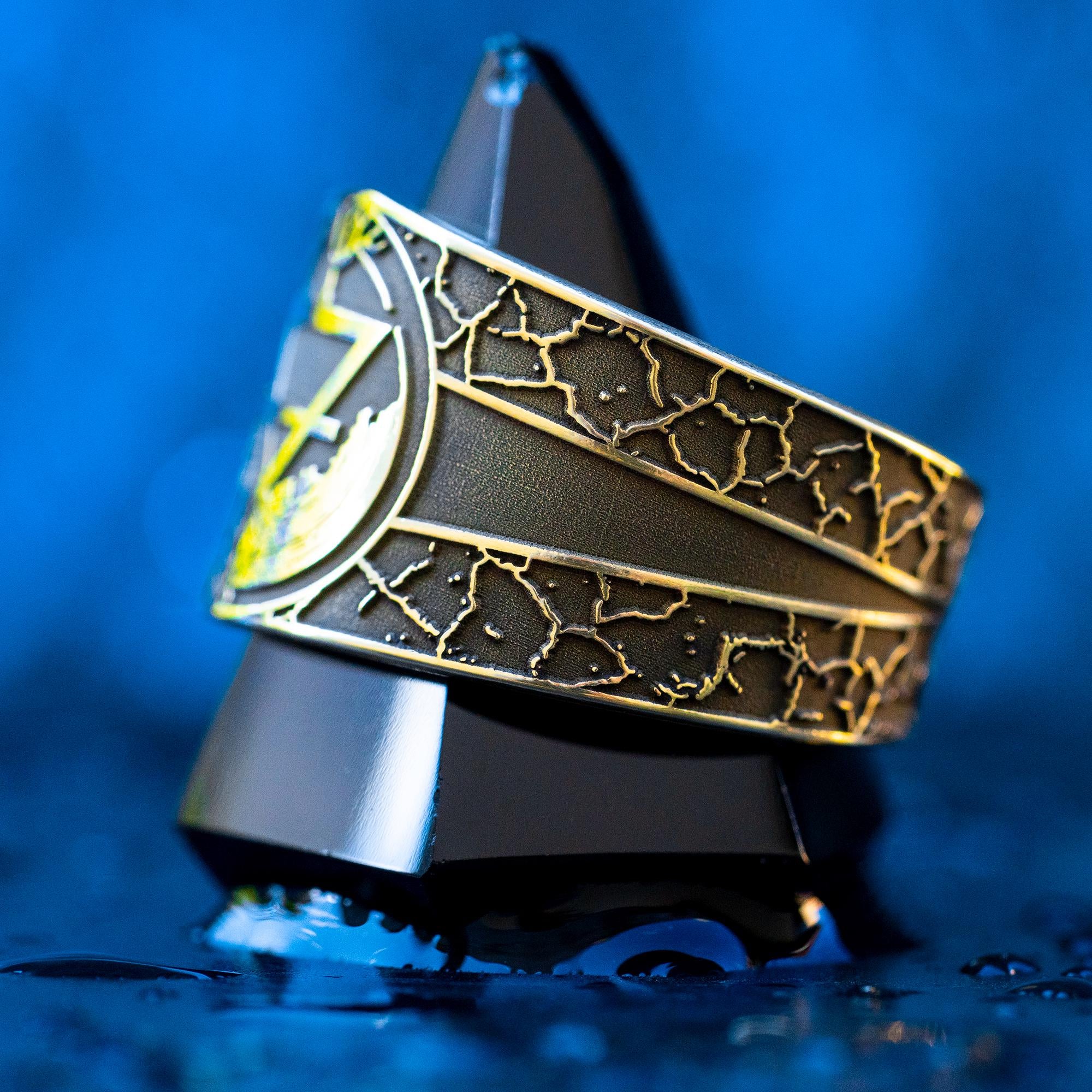 Alchemical Earth Symbol Brass Ring: Wiccan Esoteric Jewelry