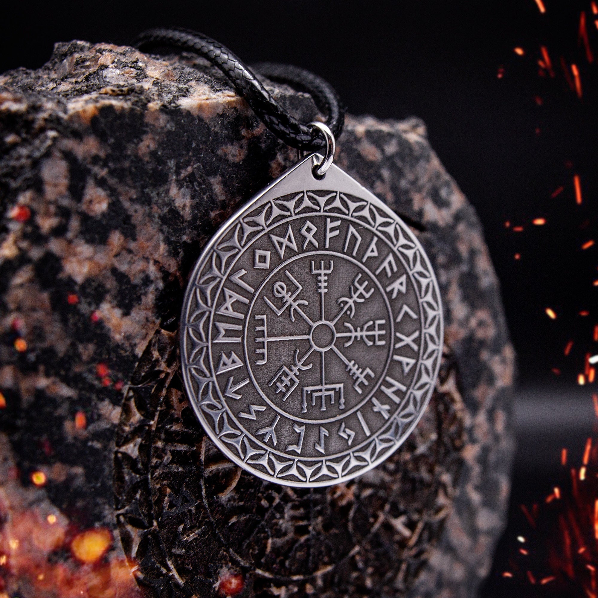 Viking Vegvisir Rune pendant in Wheel of Universe North Celtic amulet Elder Futhark talisman occult magic