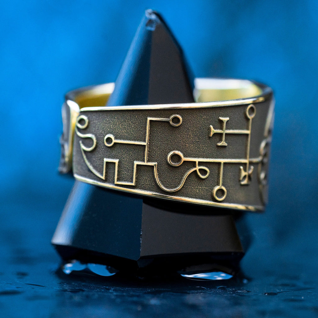 Stolas Ring: Brass Key of Solomon Seal, Occult Kabbalah Jewelry