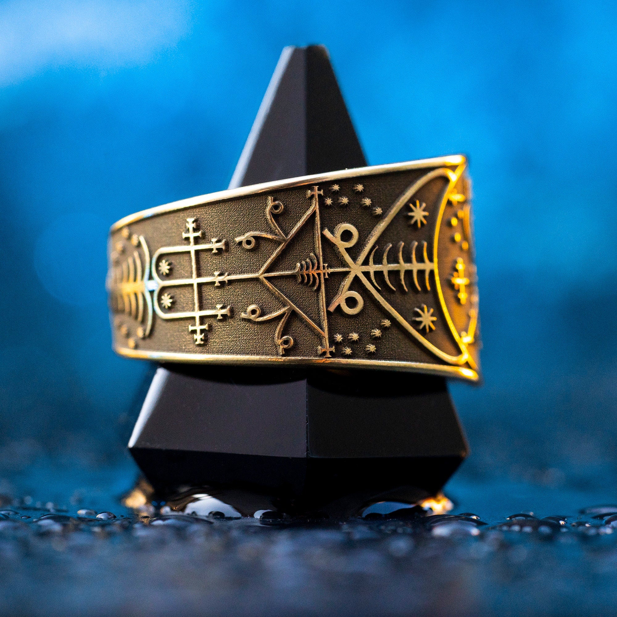 Maman Brigitte Ring: Vodou Veve Seal Amulet - Adjustable Brass