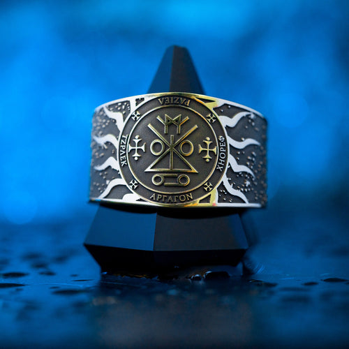 Archangel Raziel ring with symbolism of Kabbalah secrets, divine knowledge, and angelic mysteries