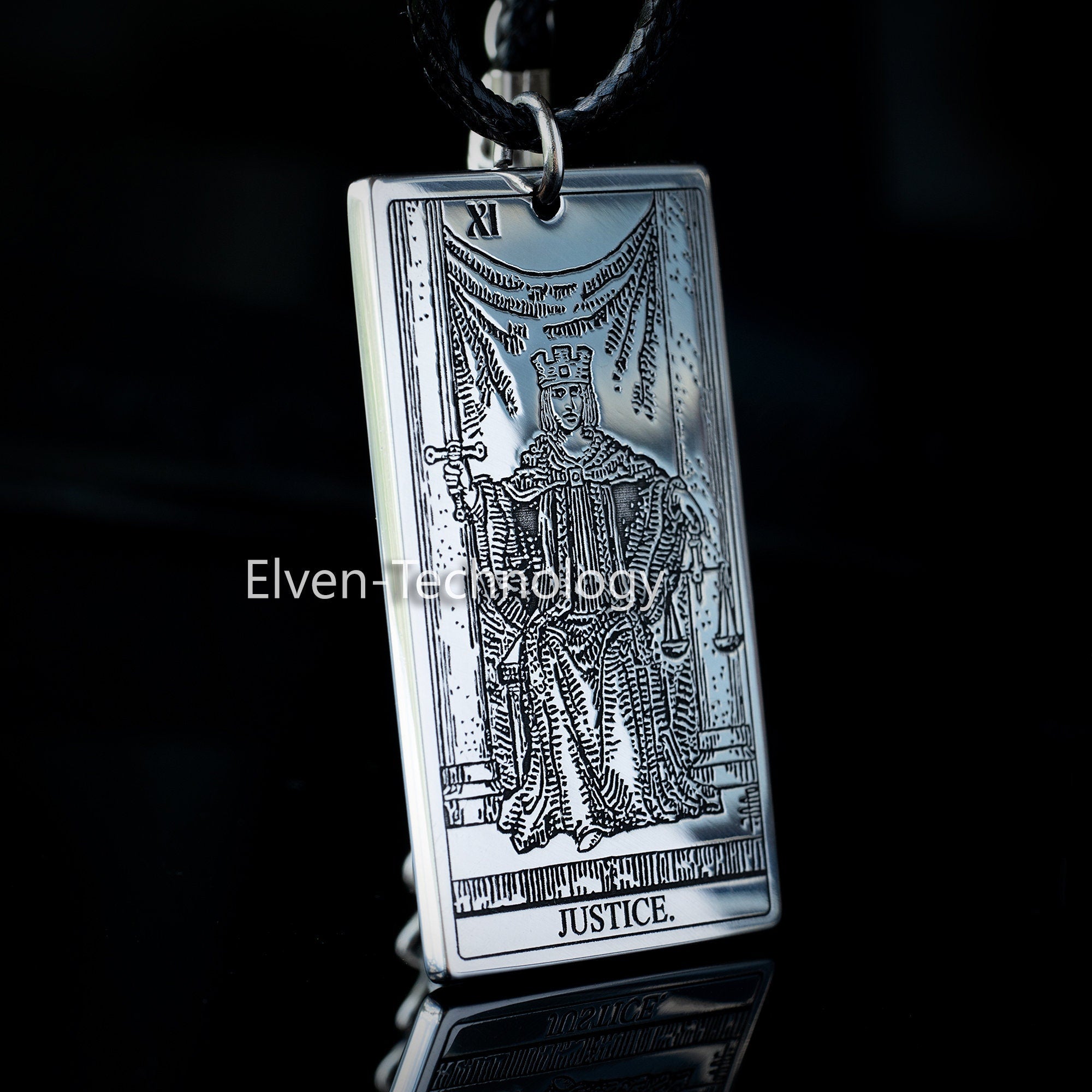 Justice Tarot Card Pendant: Stainless Steel Occult Amulet