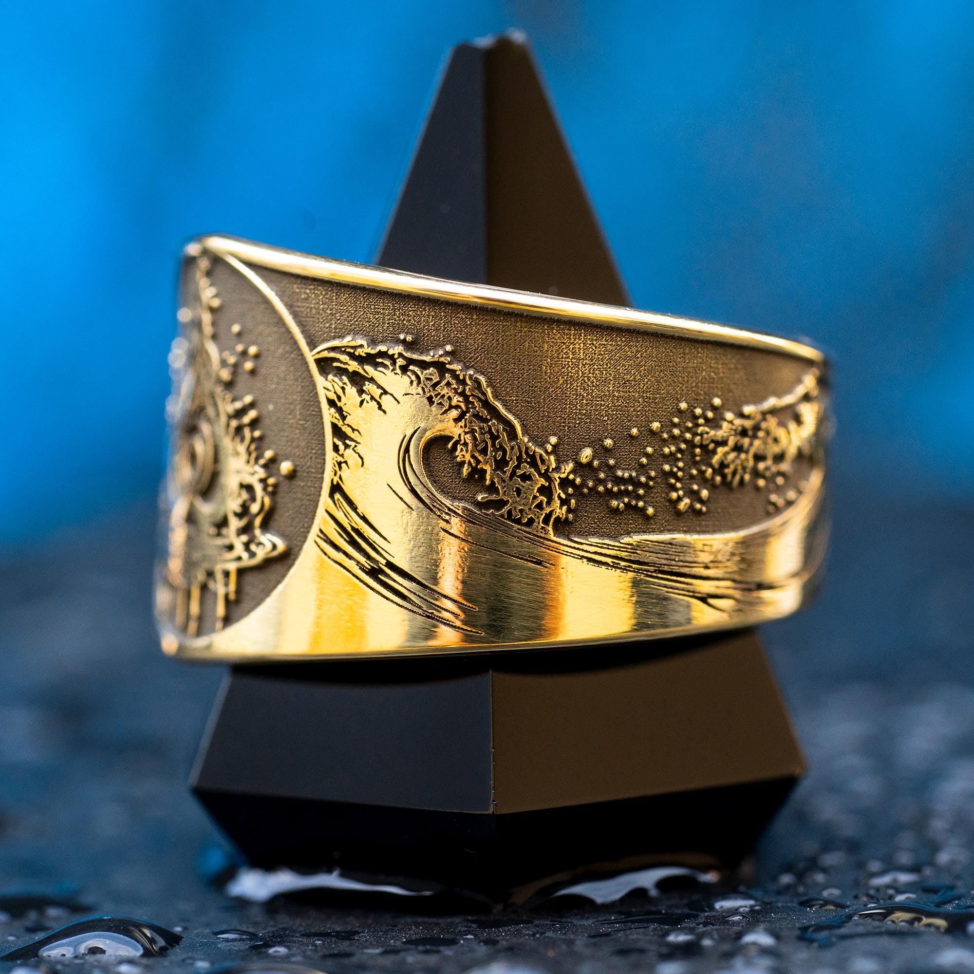 Alchemical Water Symbol Brass Ring: Intuition, Healing Talisman