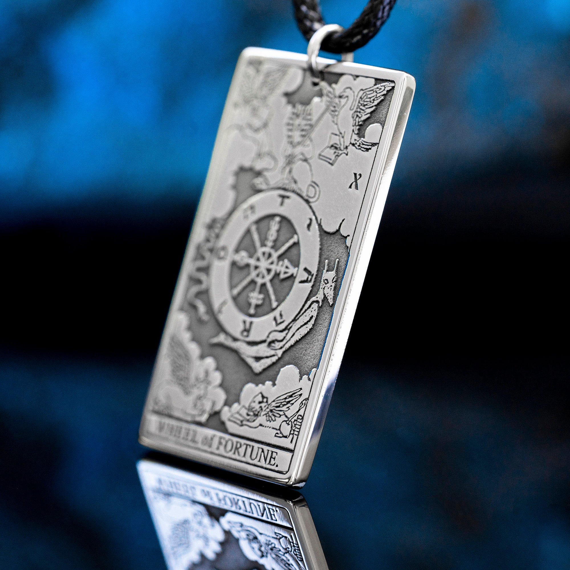 Wheel of Fortune Tarot Card Pendant: Stainless Steel Occult Amulet