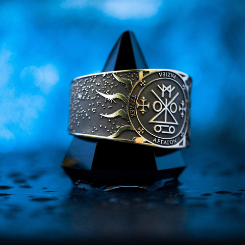 Archangel Raziel ring with symbolism of Kabbalah secrets, divine knowledge, and angelic mysteries