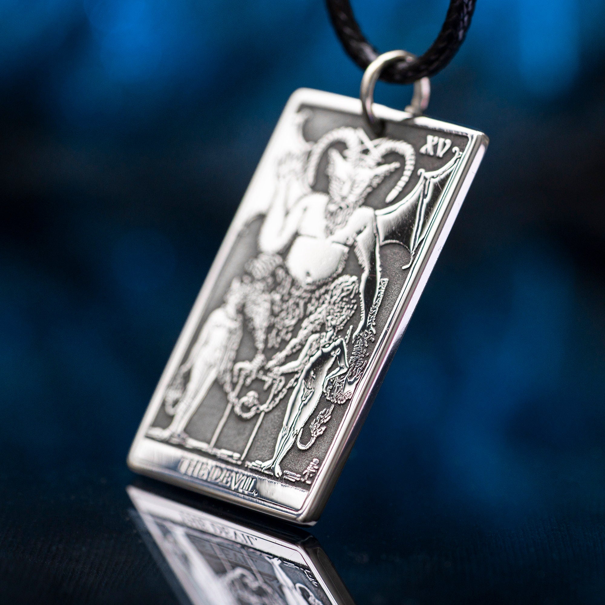 The Devil Tarot Card Pendant: Stainless Steel Occult Amulet