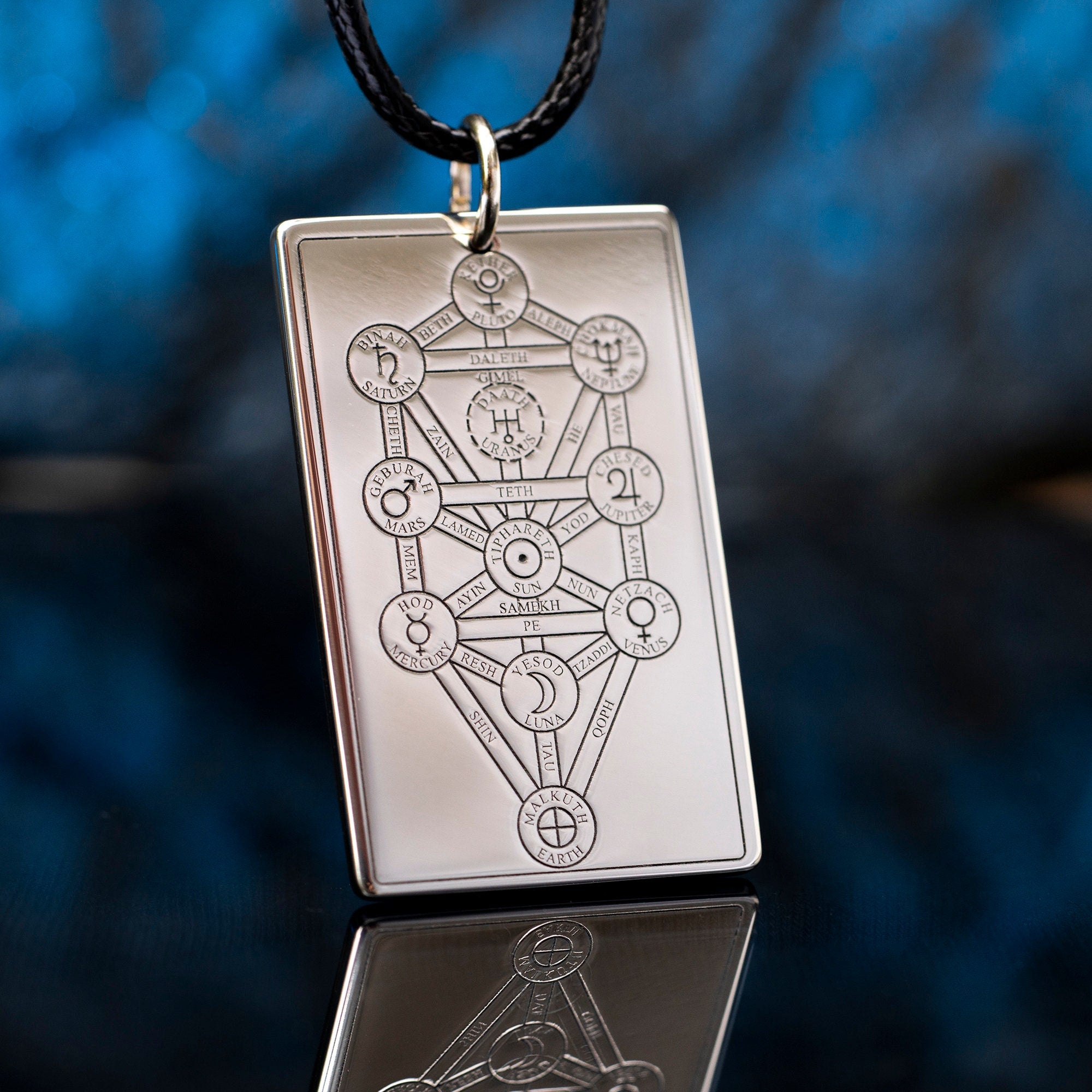 Sefirot Tree of Life Pendant: Kabbalah Amulet, Stainless Steel
