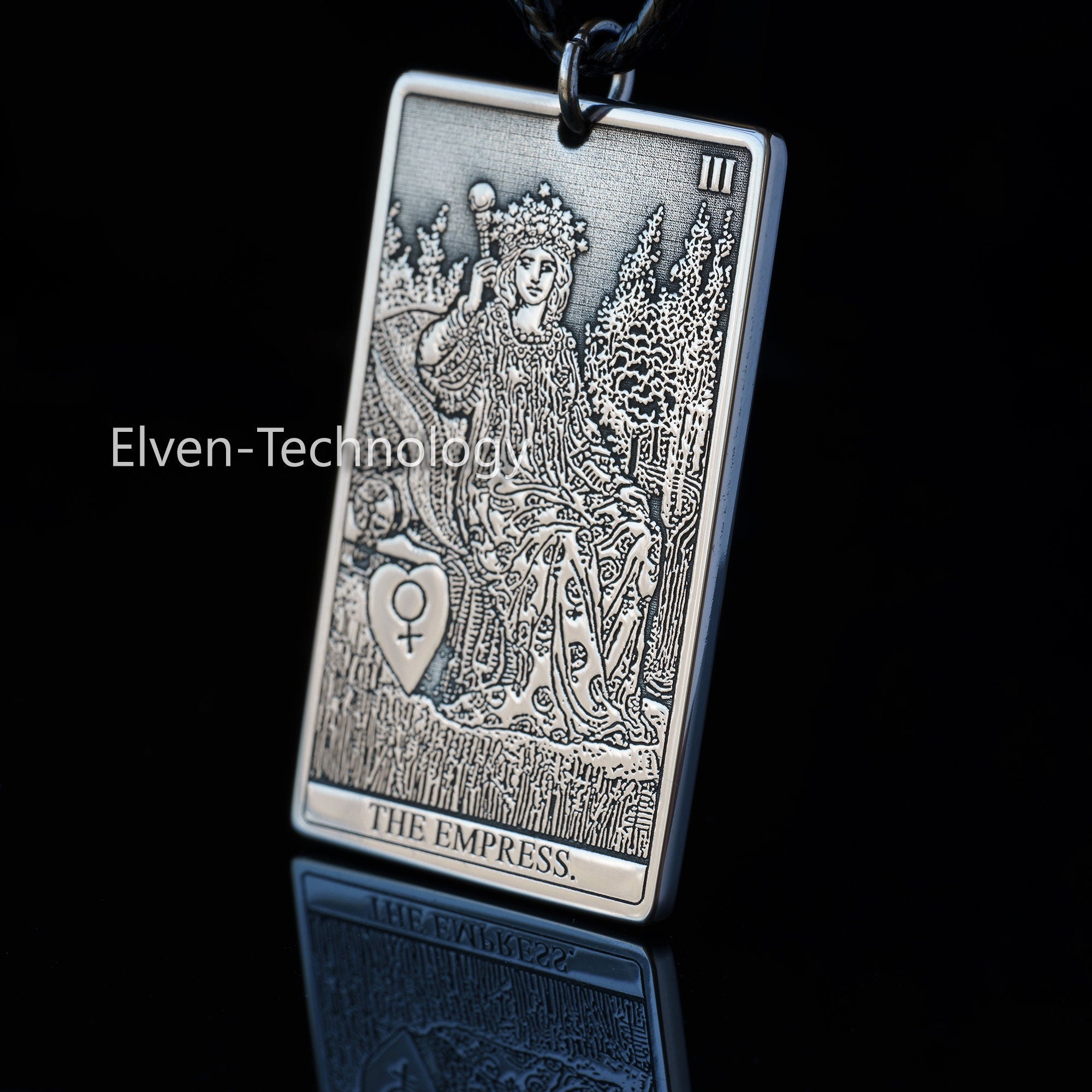 The Empress Tarot Card Pendant: Stainless Steel Occult Amulet