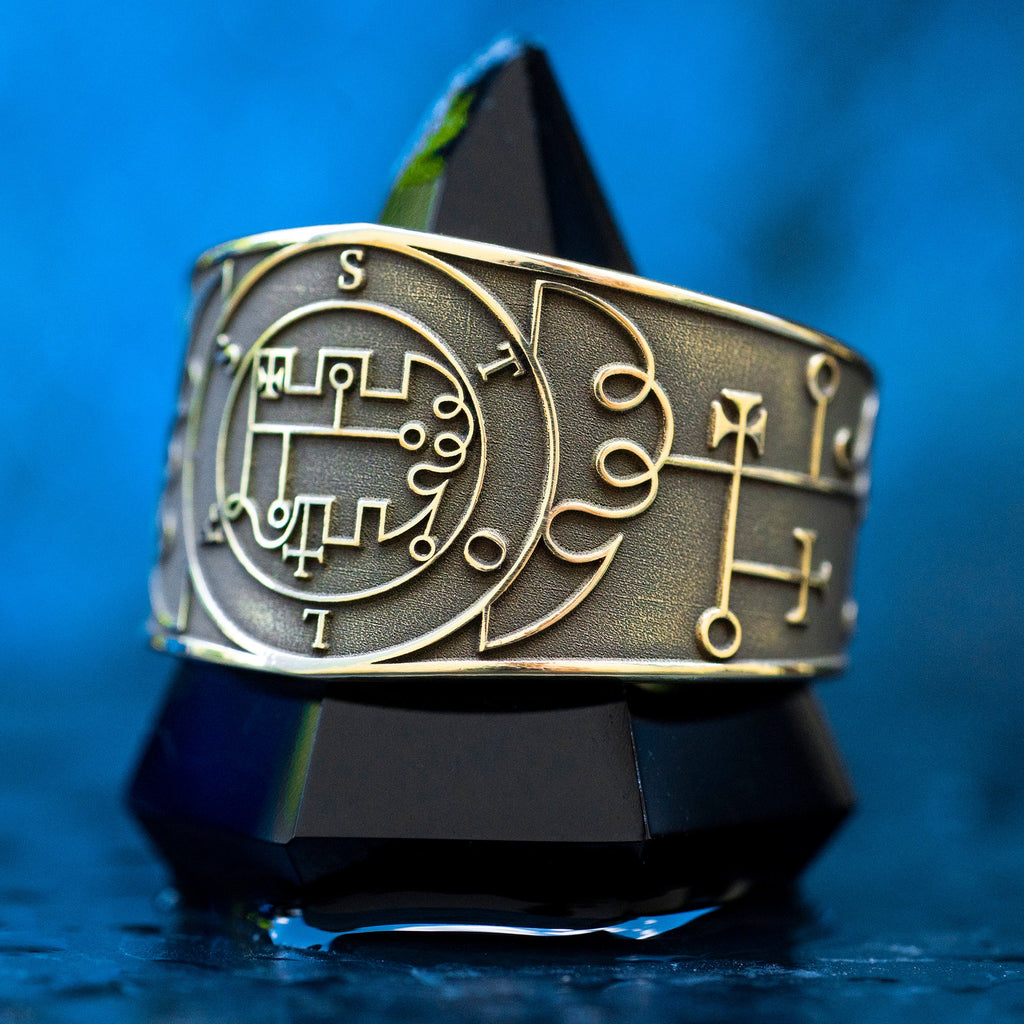 Stolas Ring: Brass Key of Solomon Seal, Occult Kabbalah Jewelry