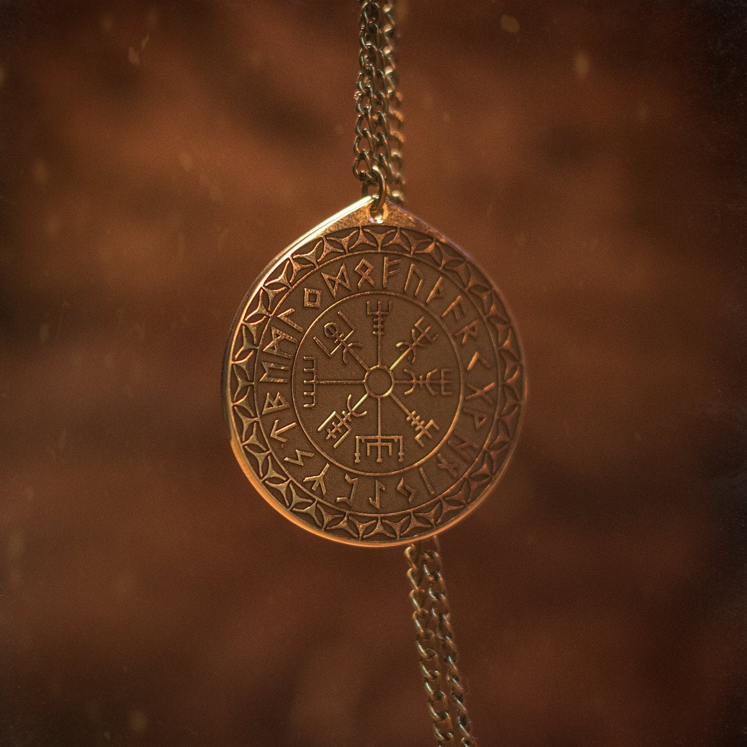 Viking Vegvisir Rune pendant in Wheel of Universe North Celtic amulet Elder Futhark talisman occult magic