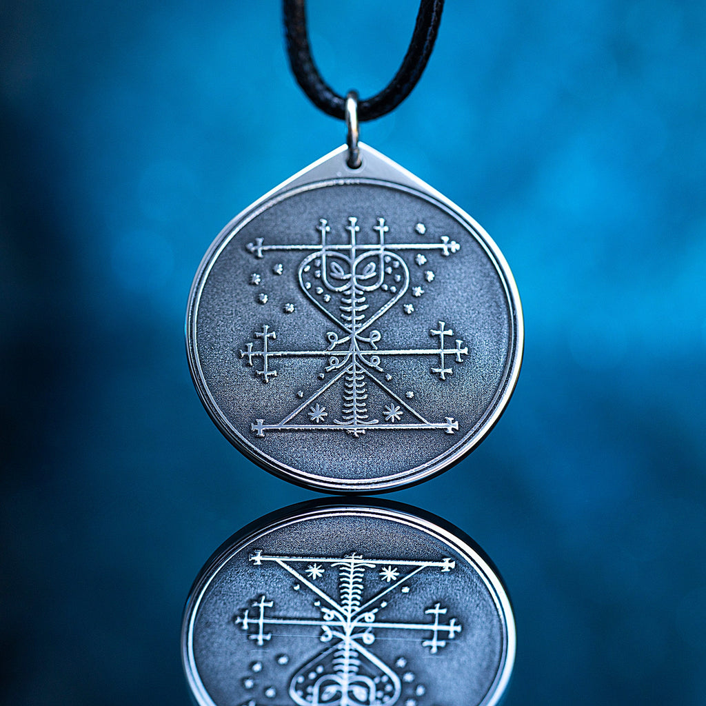 Maman Brigitte Veve Pendant: Vodou Goddess Amulet, Stainless Steel