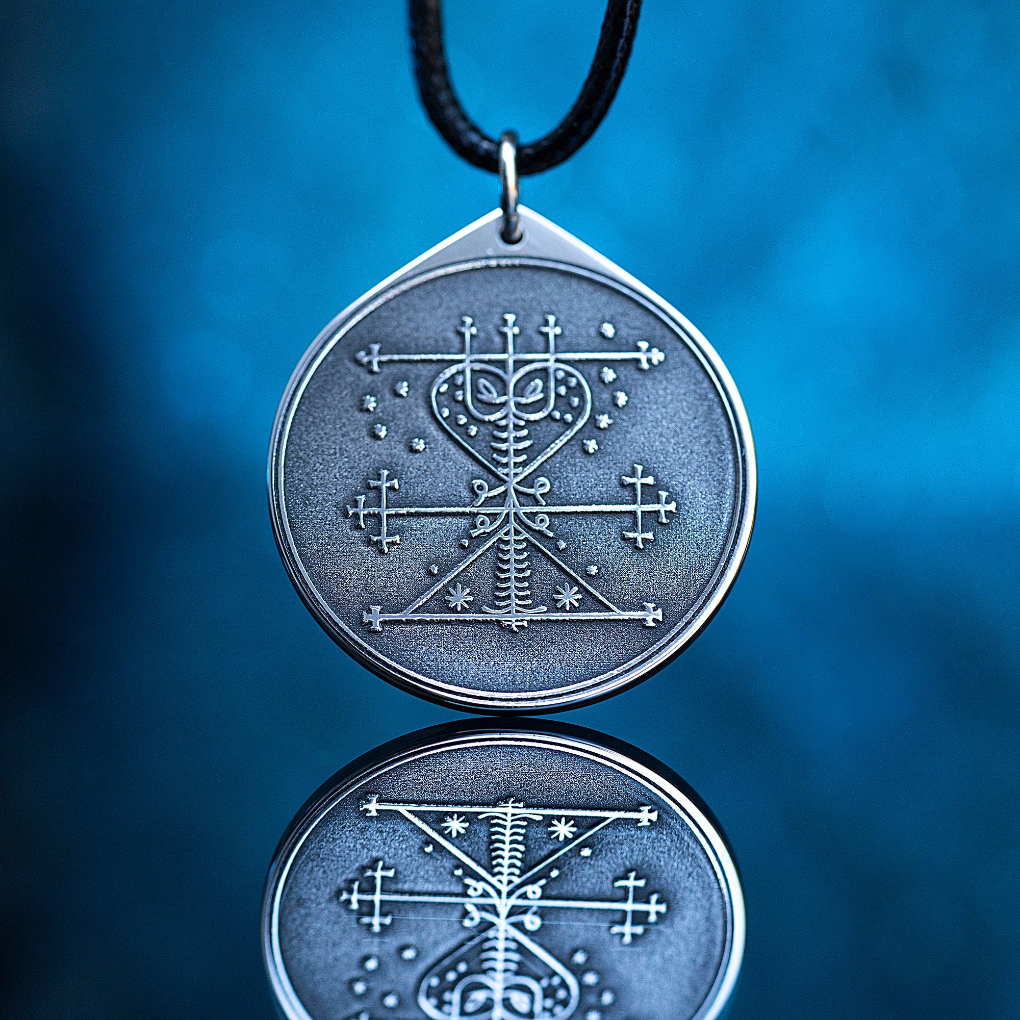 Maman Brigitte Veve Pendant: Vodou Goddess Amulet, Stainless Steel