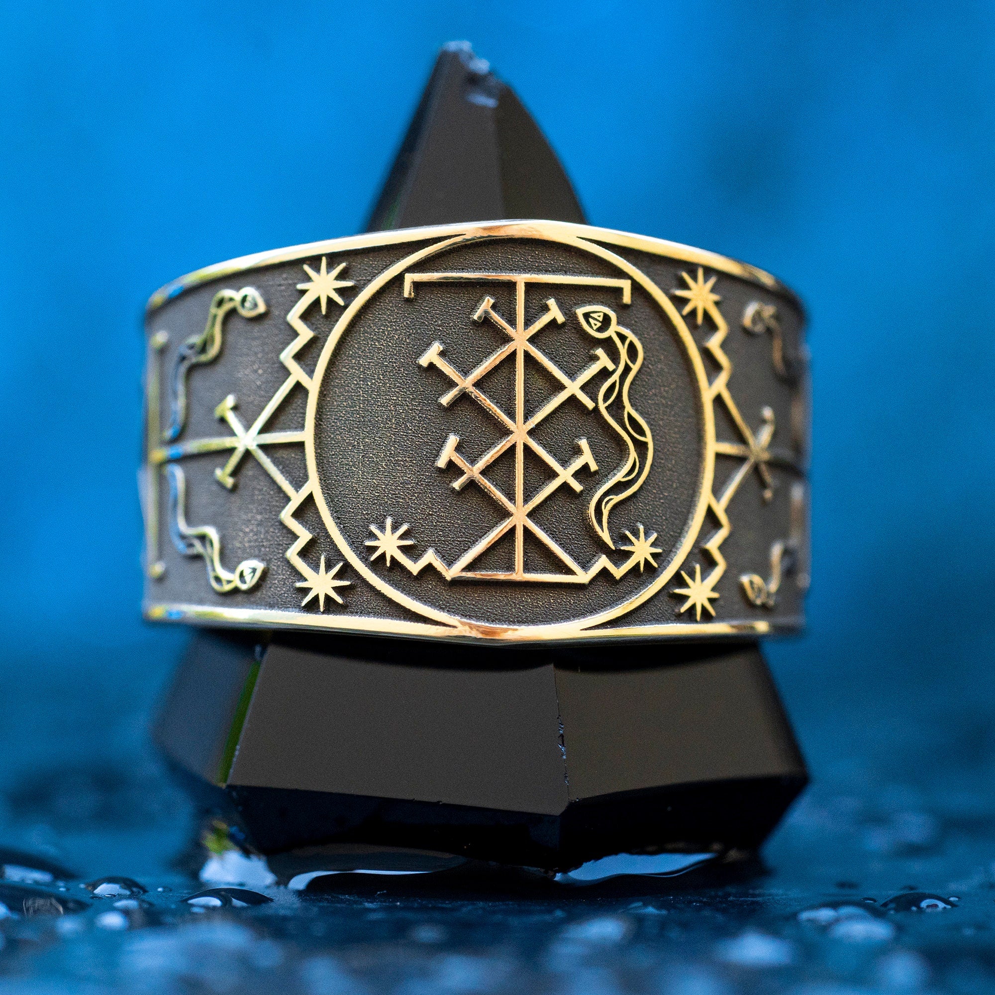 Shango Veve Ring: Orisha Deity Amulet of Power and Thunder, Vodou Yoruba Symbol
