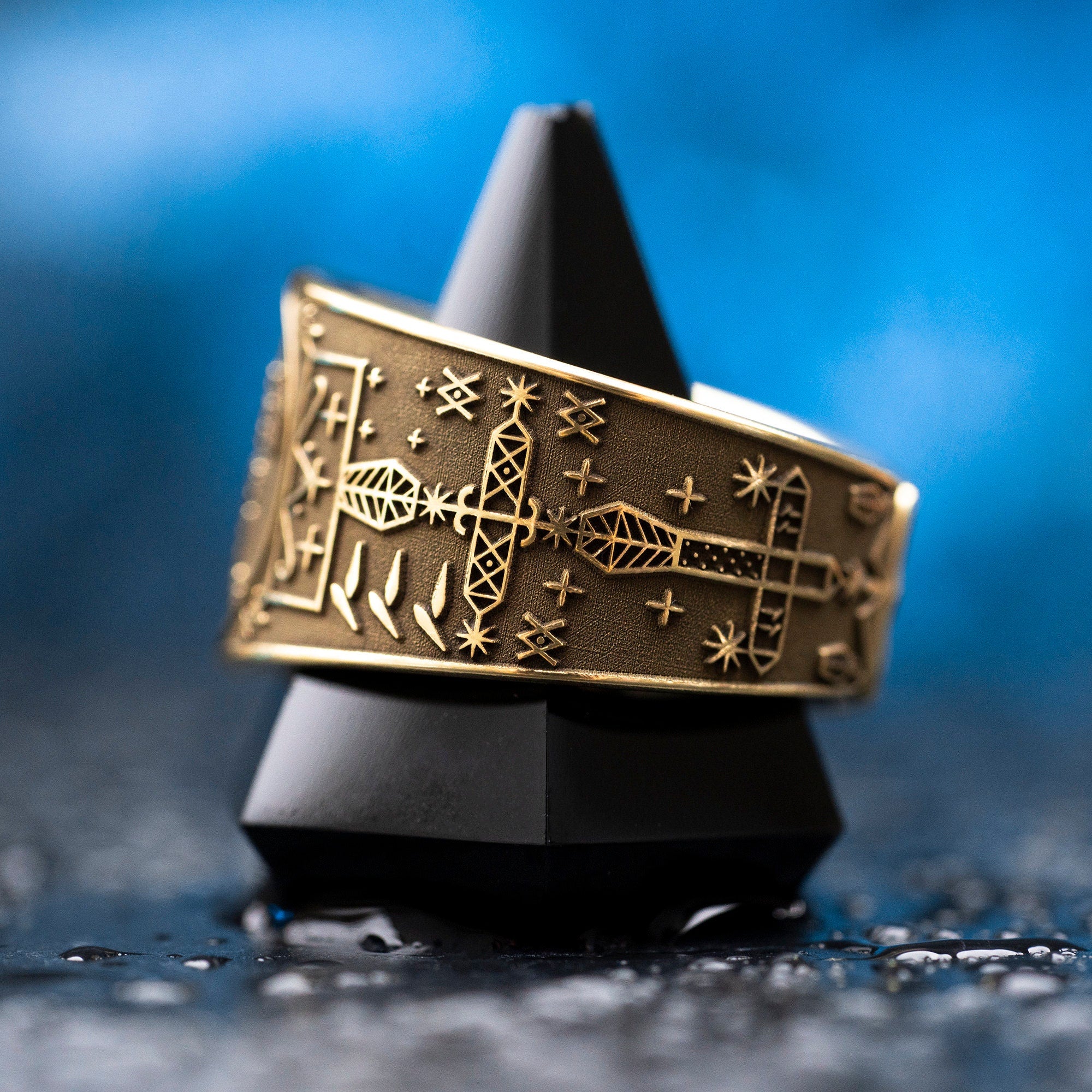 Baron Samedi Brass Ring: Vodou Veve Amulet, Adjustable