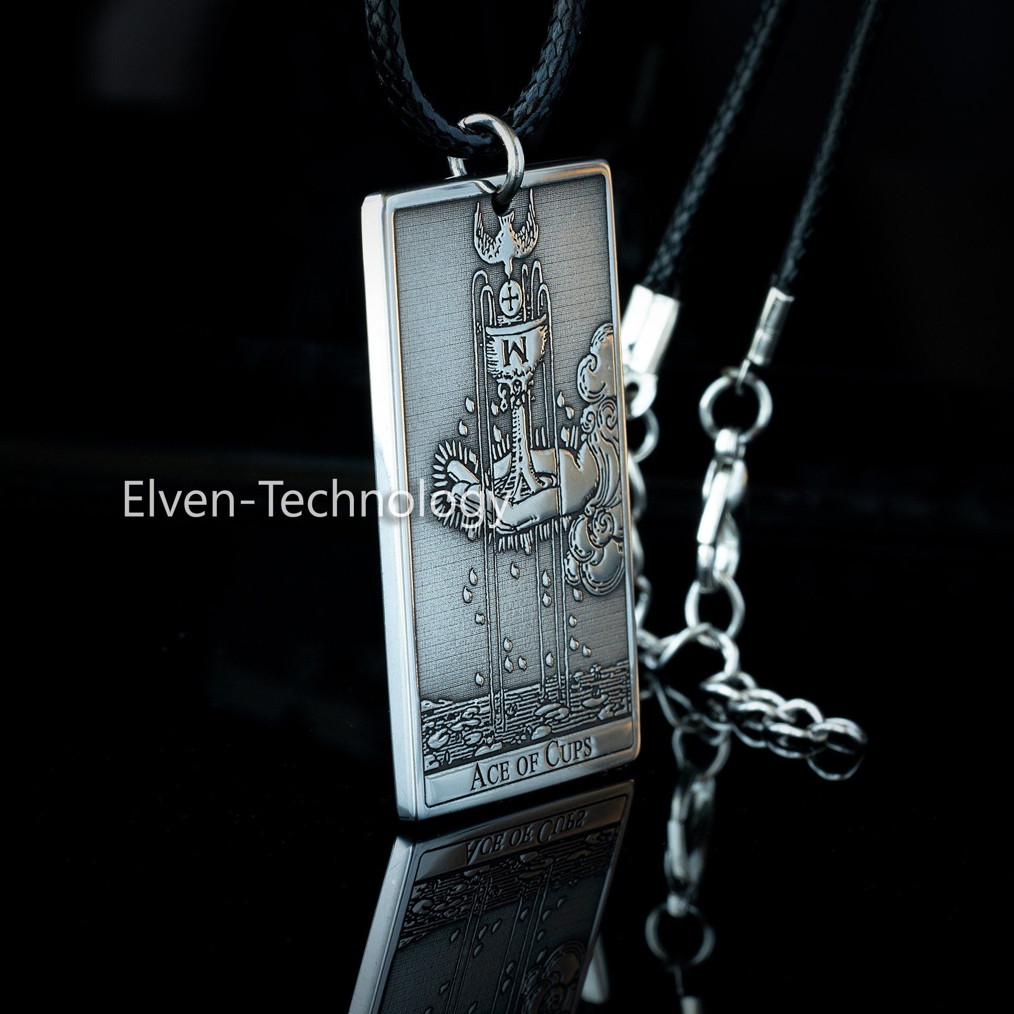 Ace Of Cups Tarot Card Pendant: Stainless Steel Occult Amulet