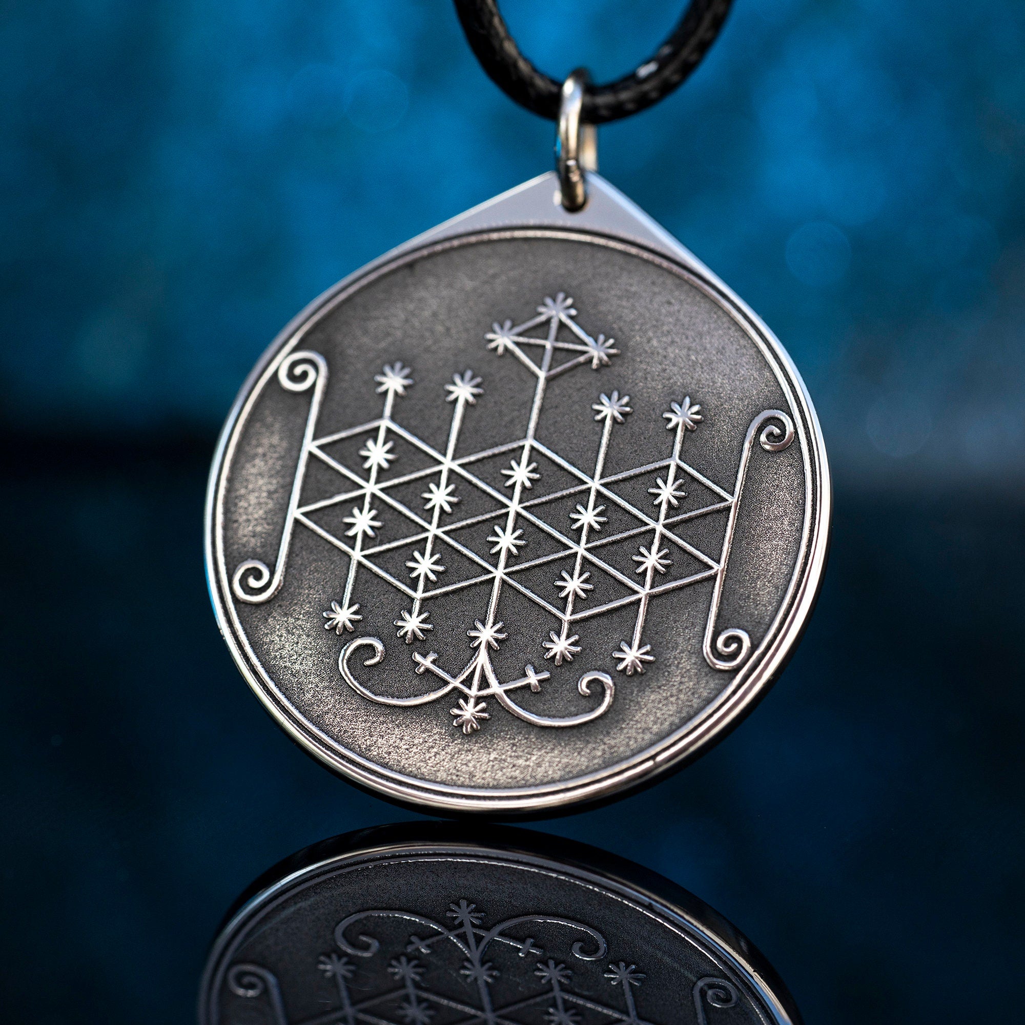 Ogoun Veve Pendant: God of Iron Amulet, Vodou Spirit Seal