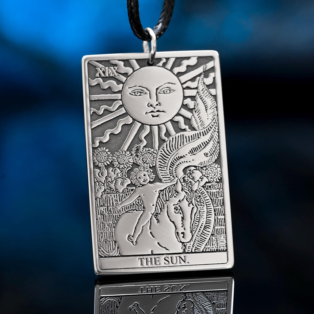 The Sun Tarot Card Pendant: Stainless Steel Occult Amulet