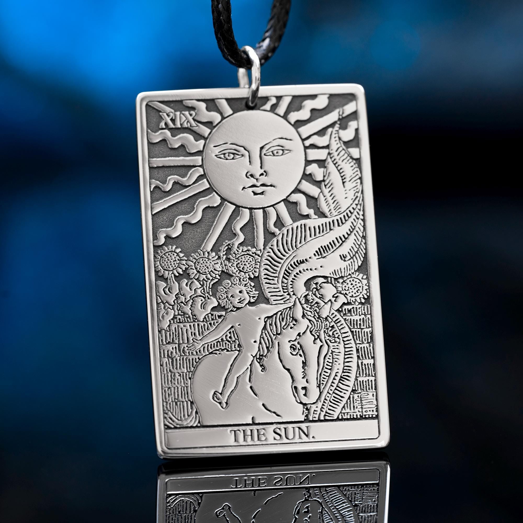 The Sun Tarot Card Pendant: Stainless Steel Occult Amulet