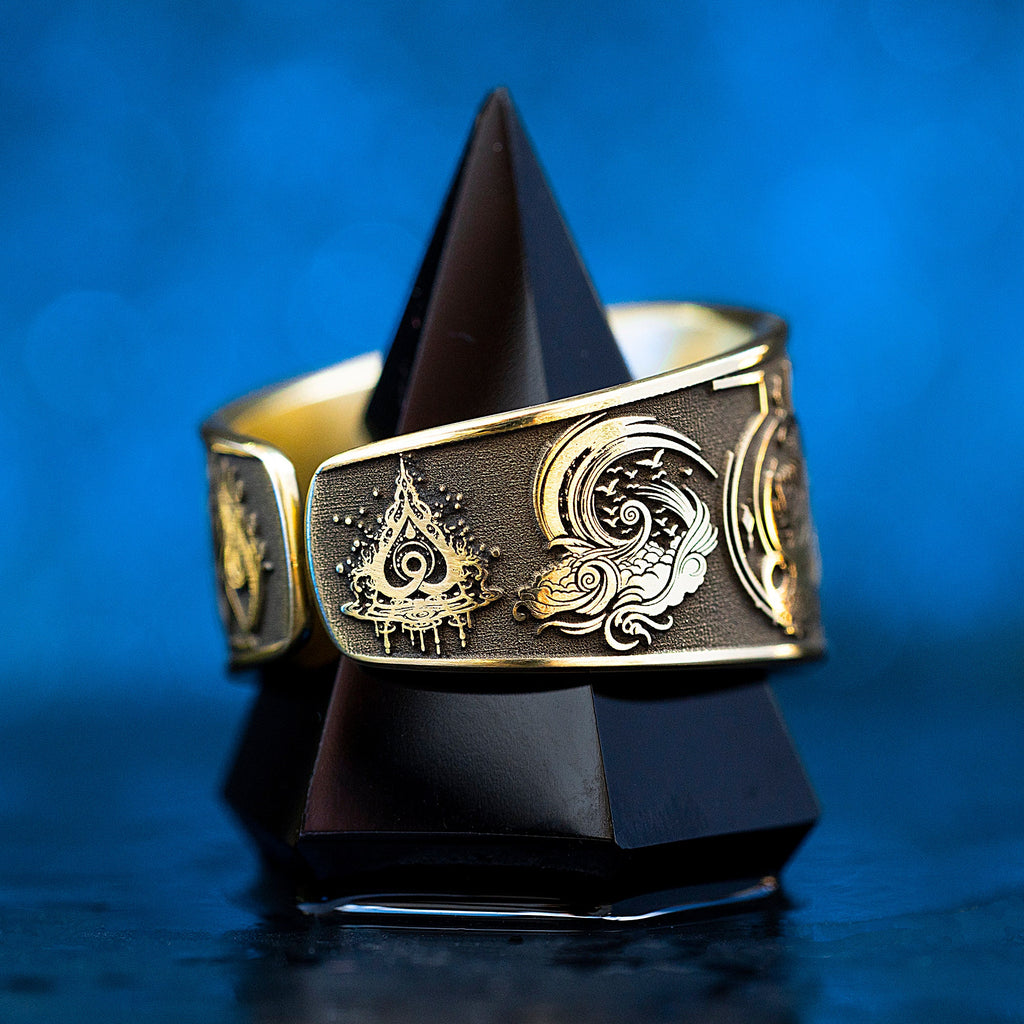 Alchemy Seal Ring: Elemental Cycle of Life and Death, Kabbalah Occult Goetia Talisman