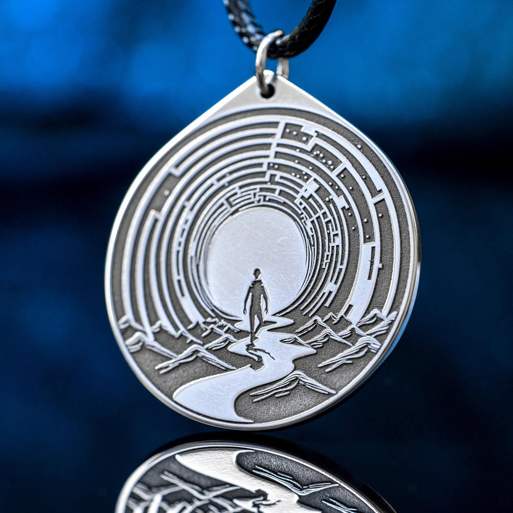 Labyrinth of Life Stainless Steel Amulet Pendant: Kabbalah Occult Talisman