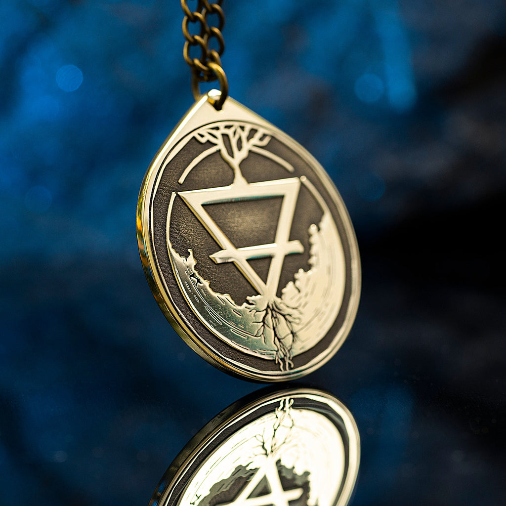 Earth Element Brass Pendant: Alchemy Symbol Amulet