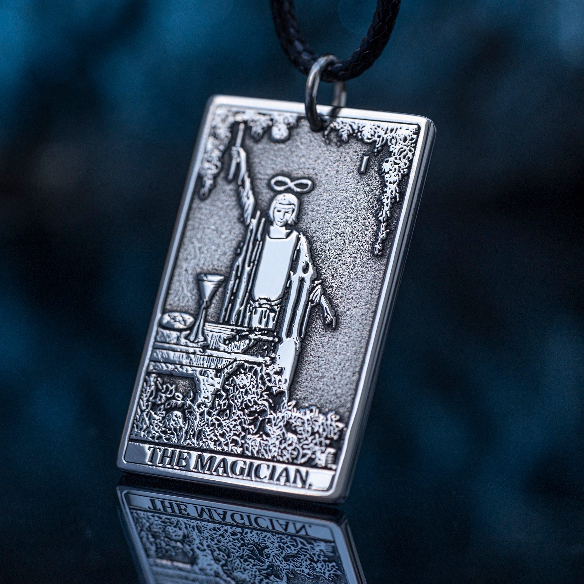 The Magician Tarot Card Pendant: Stainless Steel Kabbalah Amulet