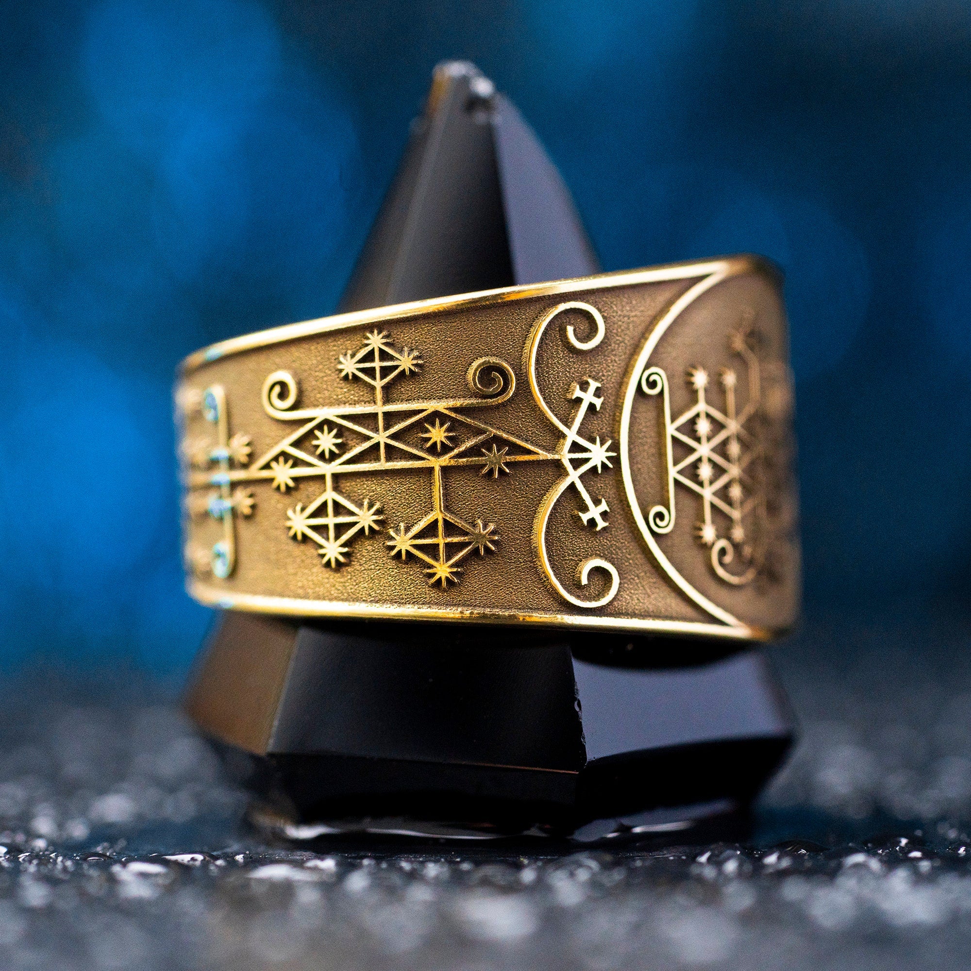 Ogoun Brass Ring: Yoruba Vodou Veve Amulet