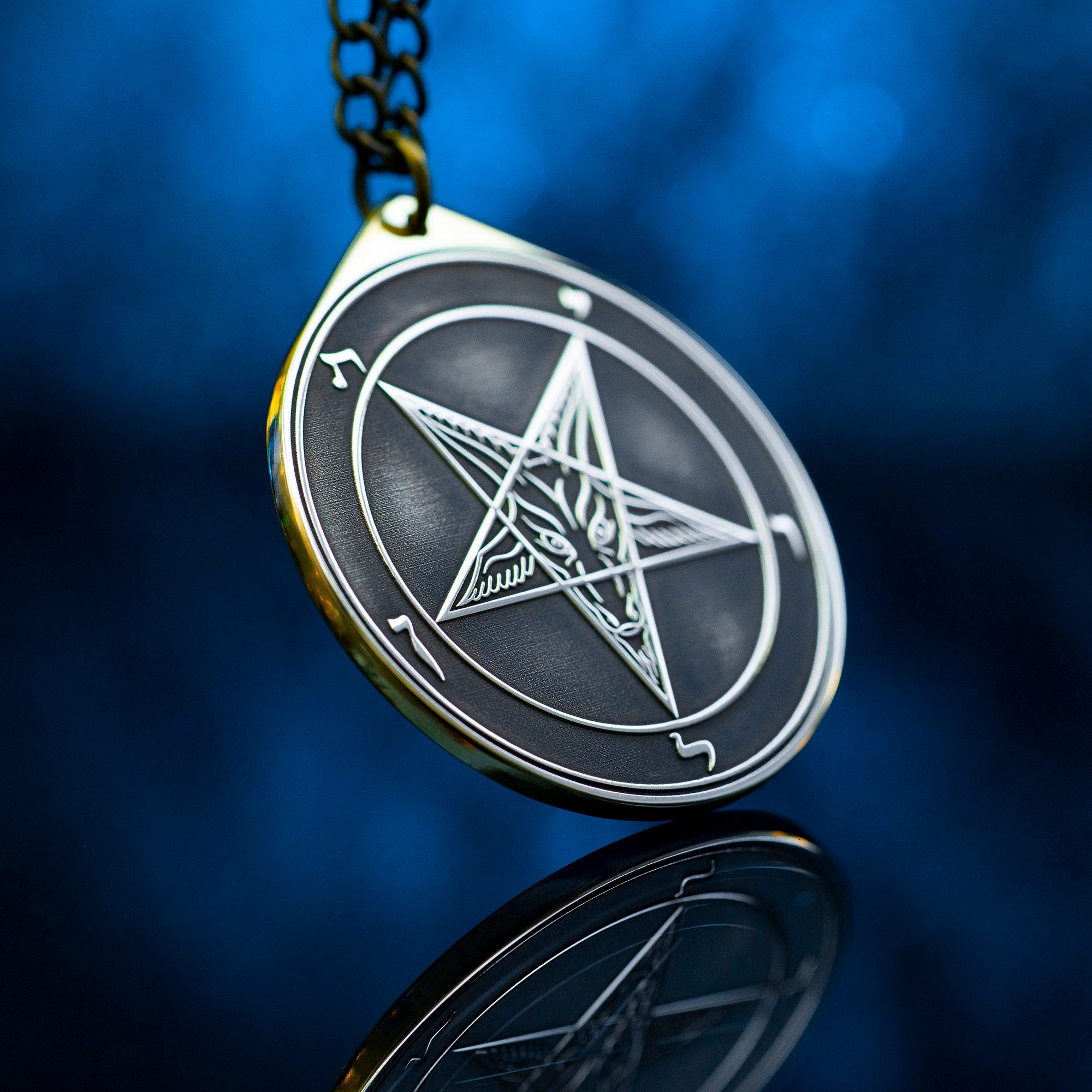 Baphomet Seal Pendant: Brass Occult Talisman, Sacred Geometry