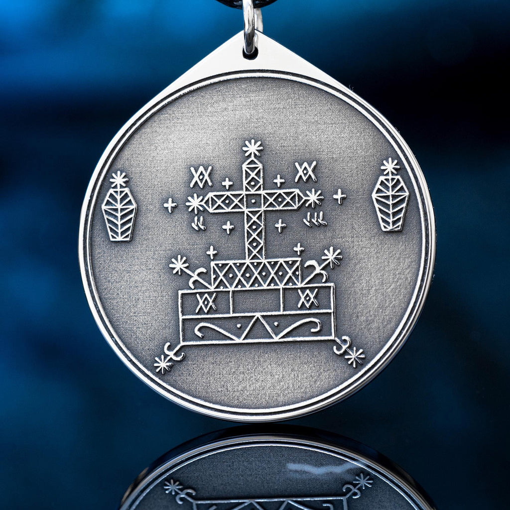 Baron Samedi Veve Amulet Pendant: Vodou Loa Seal, Stainless Steel