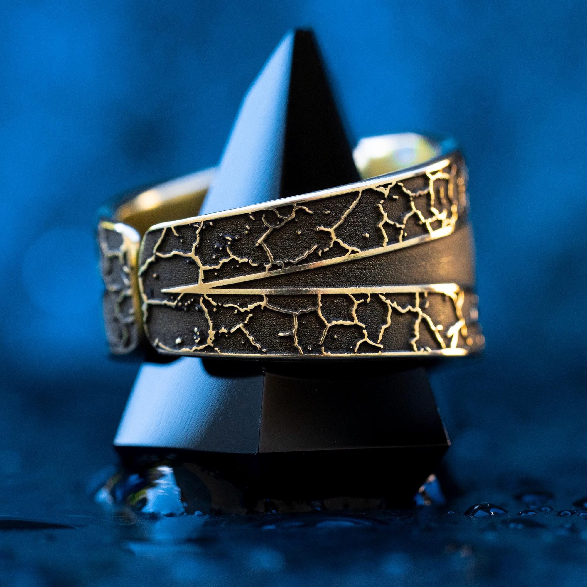 Alchemical Earth Symbol Brass Ring: Wiccan Esoteric Jewelry