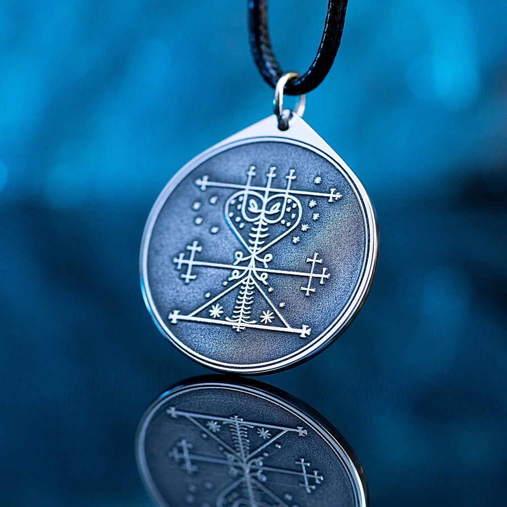 Maman Brigitte Veve Pendant: Vodou Goddess Amulet, Stainless Steel