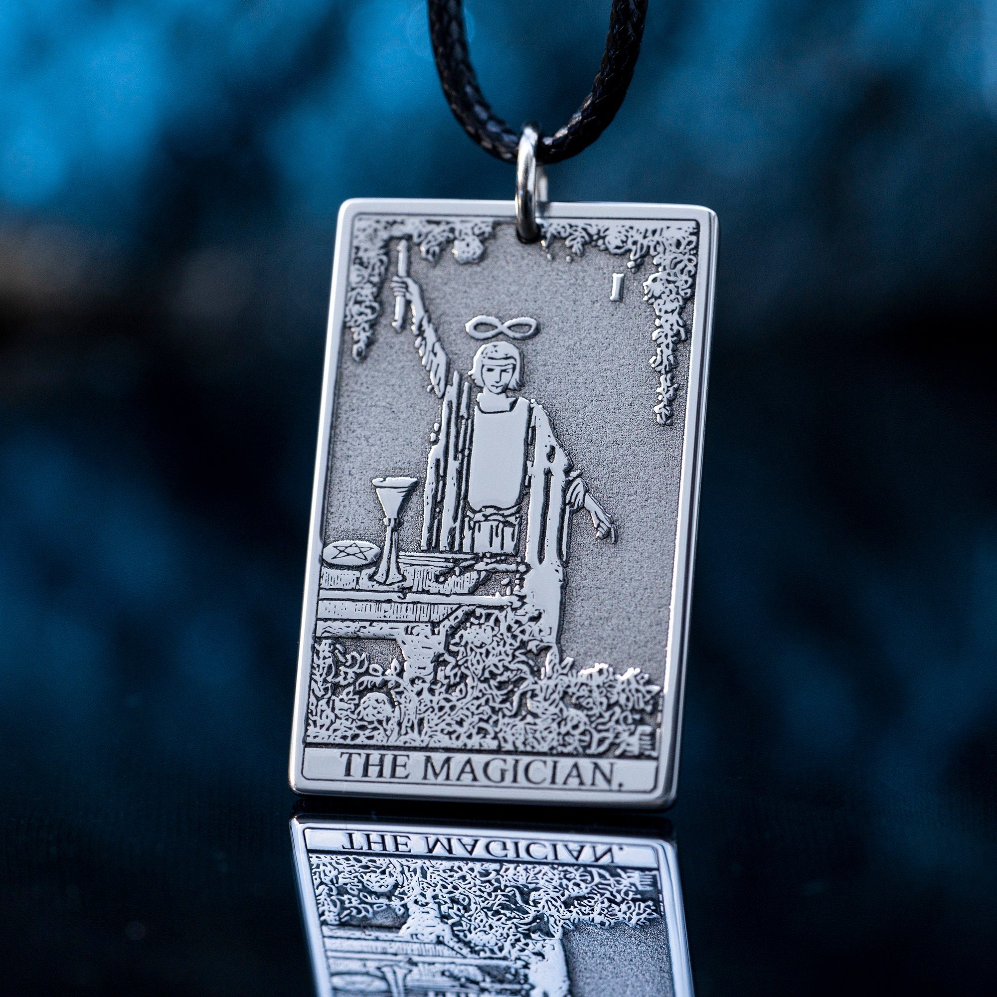 The Magician Tarot Card Pendant: Stainless Steel Kabbalah Amulet