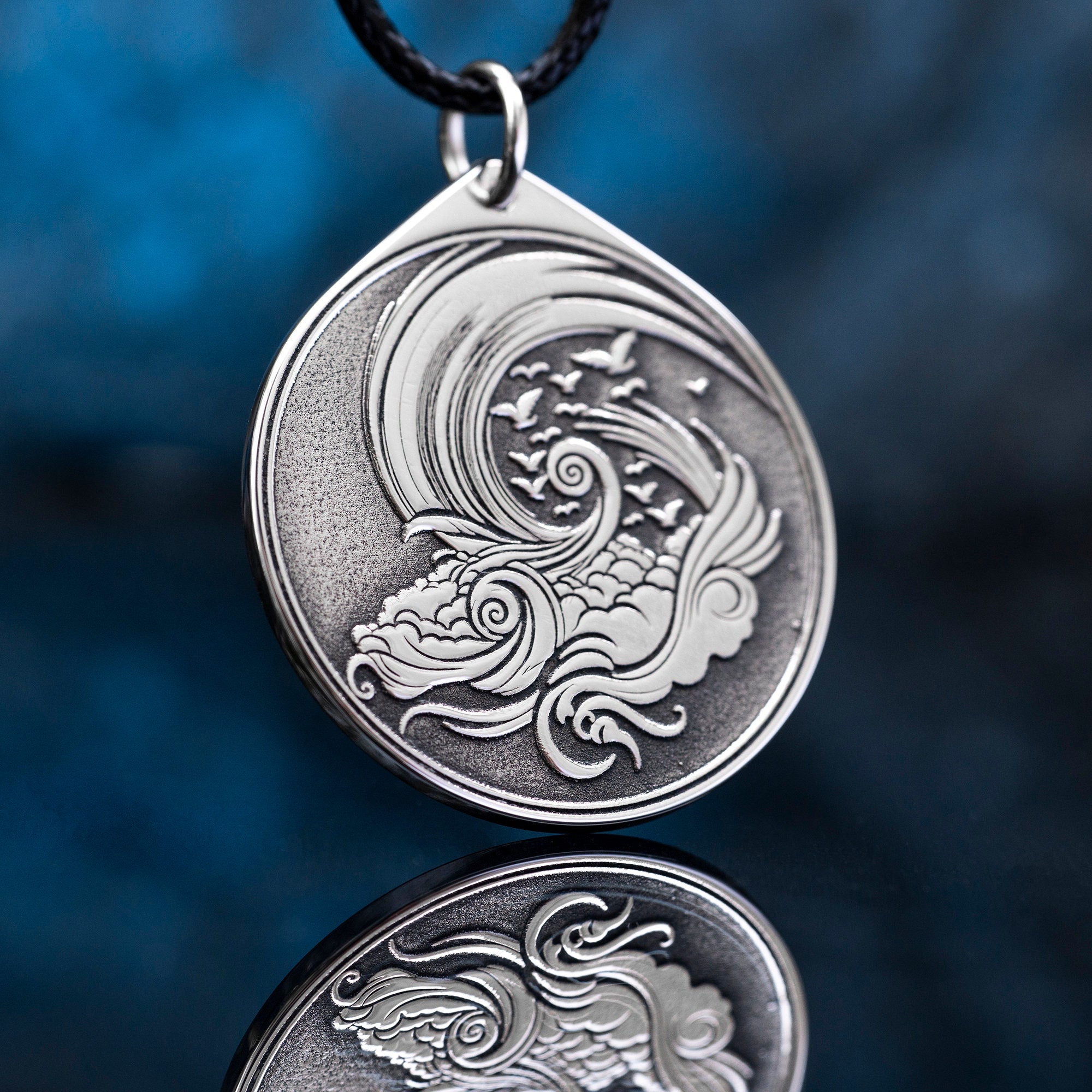 Air Element Stainless Steel Pendant: Alchemy Kabbalah Amulet