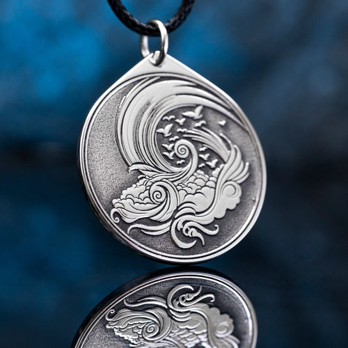 Air Element Stainless Steel Pendant: Alchemy Kabbalah Amulet