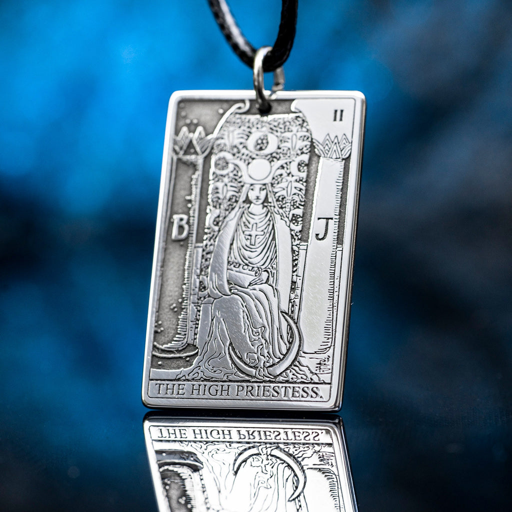 High Priestess Tarot Card Pendant: Stainless Steel Occult Amulet